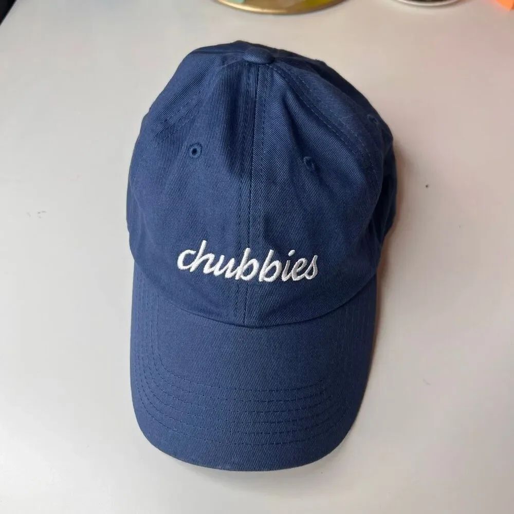Chubbies embroidered script logo dad hat with an adjustable strapback design.